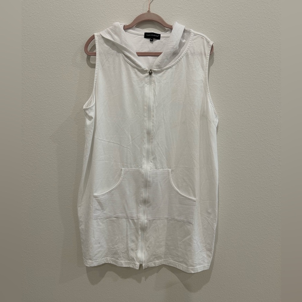 White Hooded Sleeveless Zip-Up Vest cover up